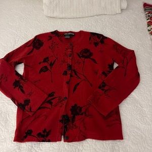 NWOT - Nina Leonard Red Lambswool Cardigan Sweater. Size S.